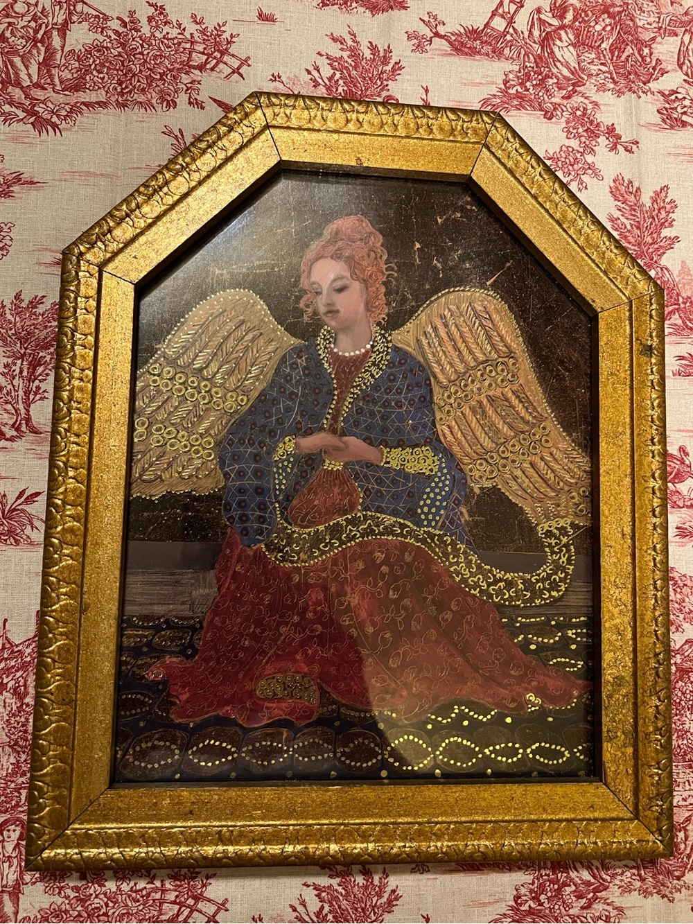 VINTAGE BOMBAY FRAMED ANGEL RELIGIOUS THEMED ART.